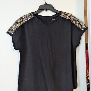 Black Sequin Shoulder Top